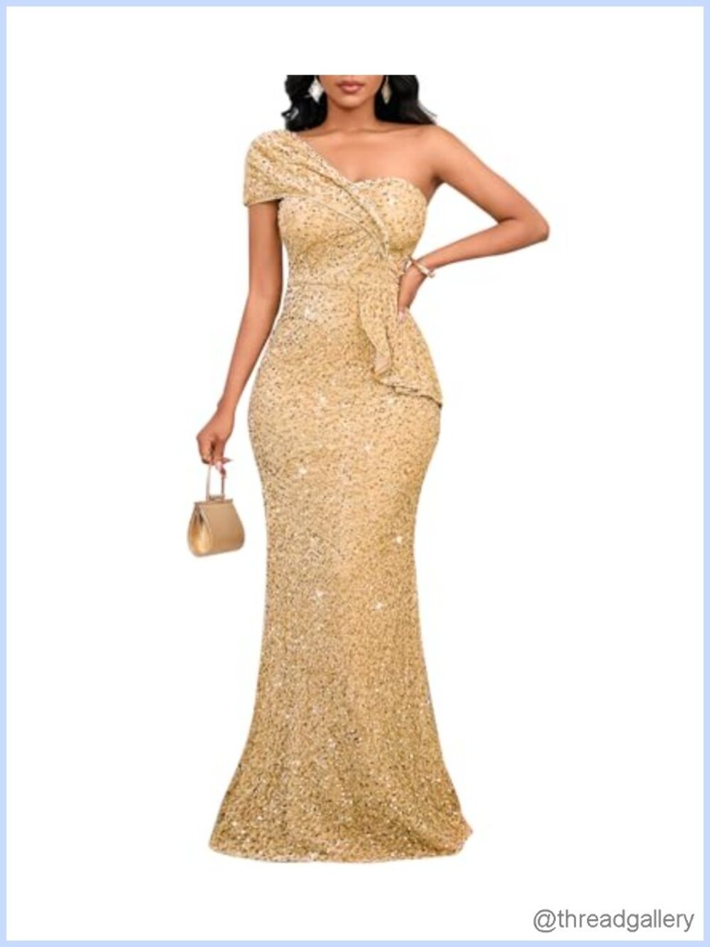 Sequin One Shoulder Mermaid Maxi Formal Evening Gown Dress